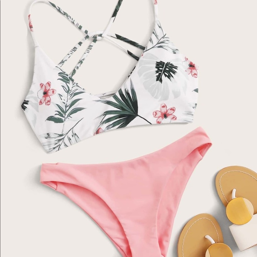 Tropical Criss Cross Low Rise Bikini Swimsuit